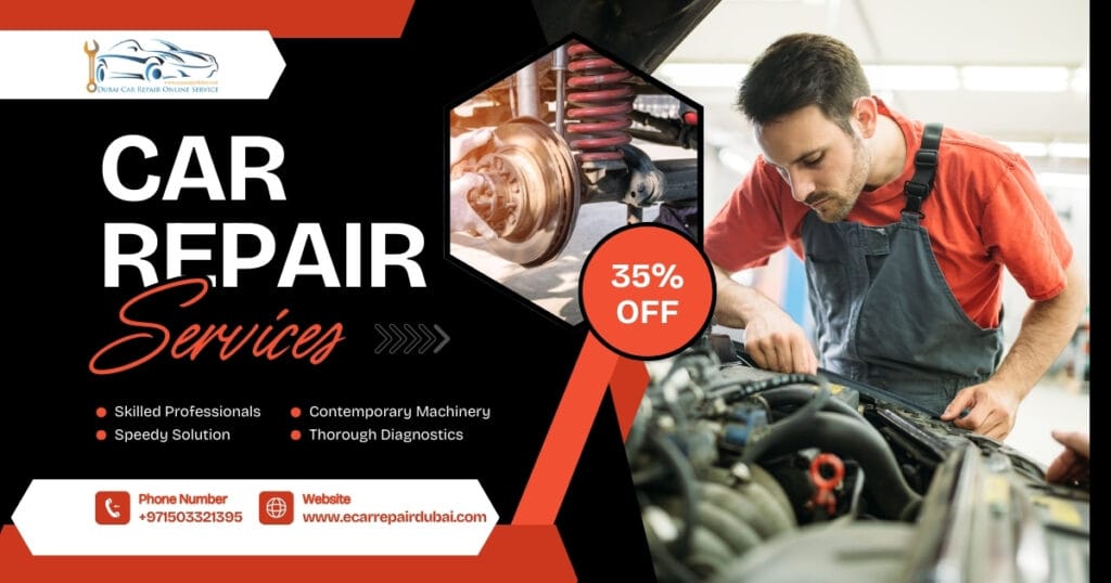 car repair near me services in dubai banner with  number