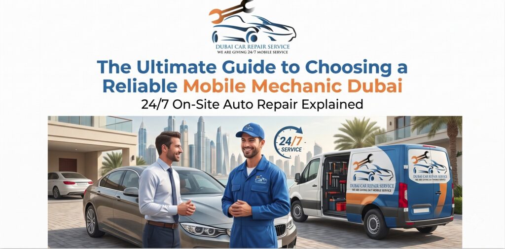 Mobile mechanic testing and replacing a dead car battery in The Greens, Dubai.
